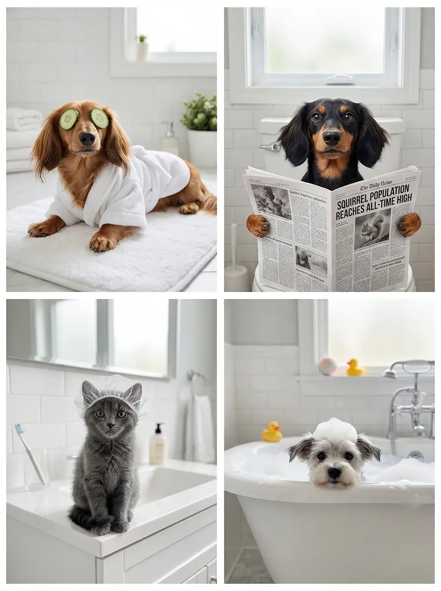 Custom Spa Day wall art: pets having a spa day