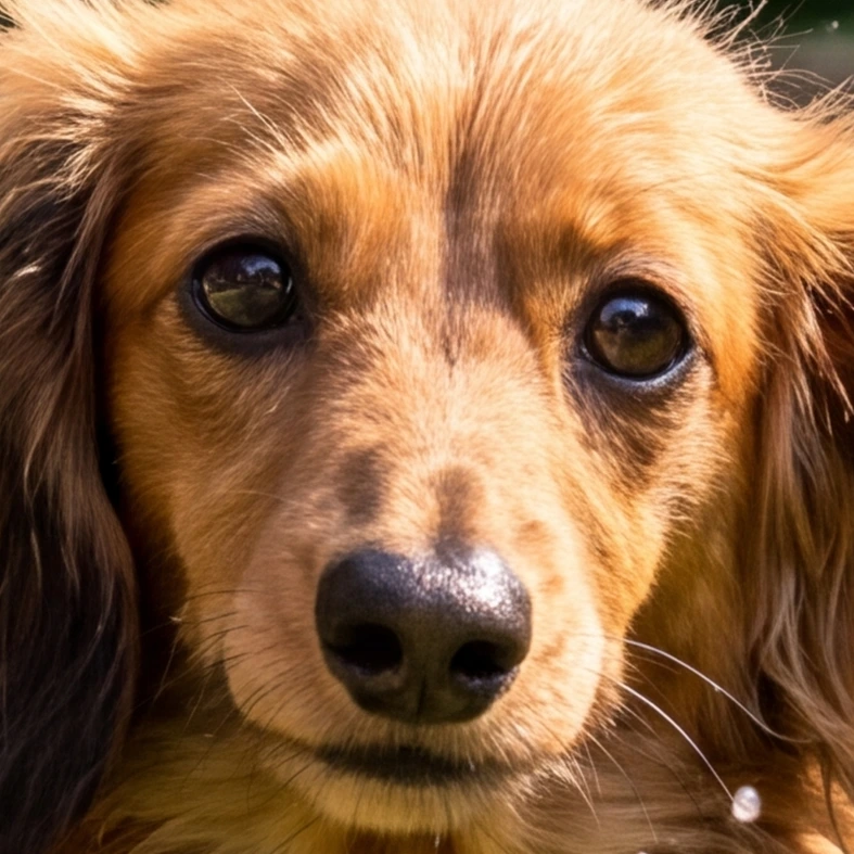 Close-up showing the light in Minnie's eyes and the shine on her nose