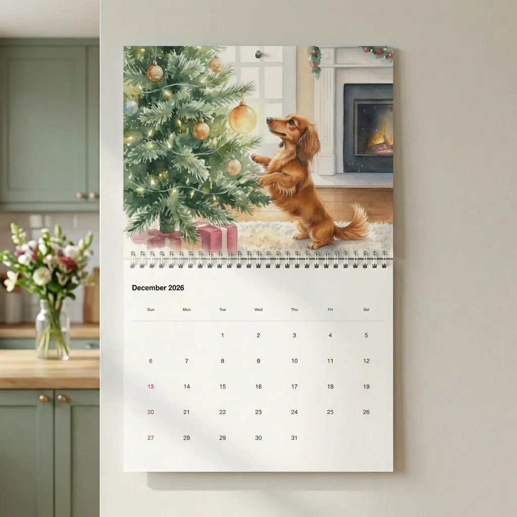 Custom pet calendar hanging on wall - dec