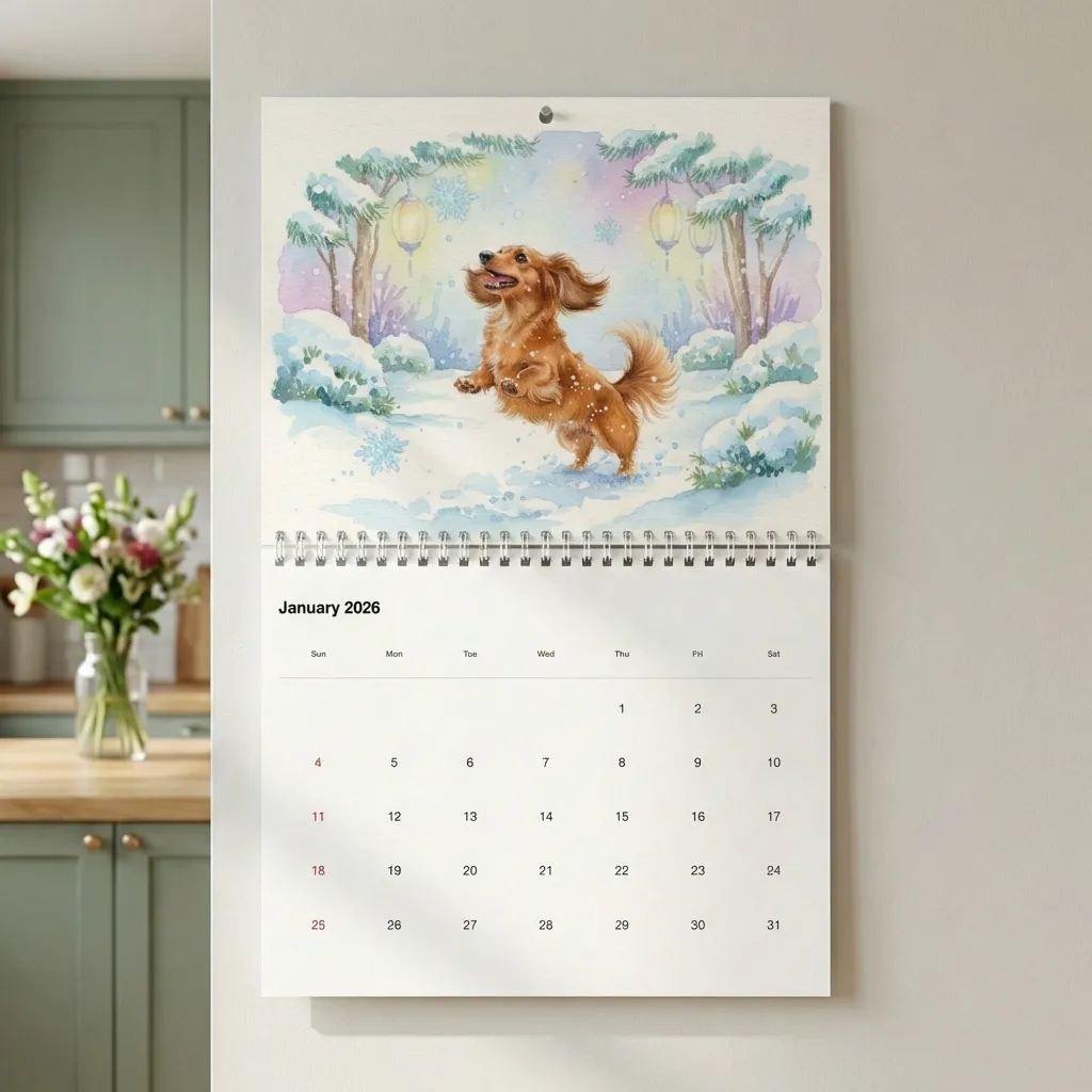 Custom pet calendar hanging on wall - jan