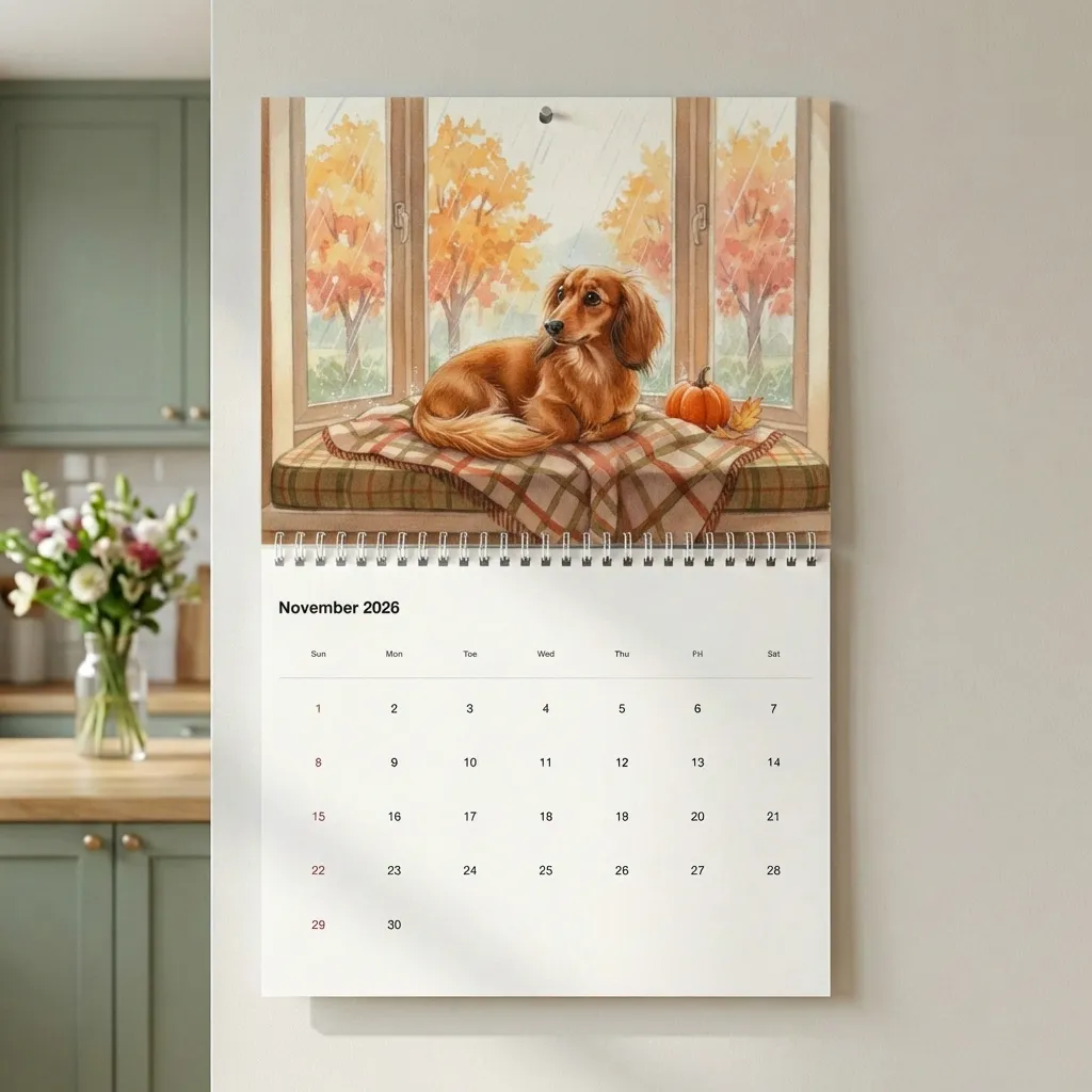 Custom pet calendar hanging on wall - nov