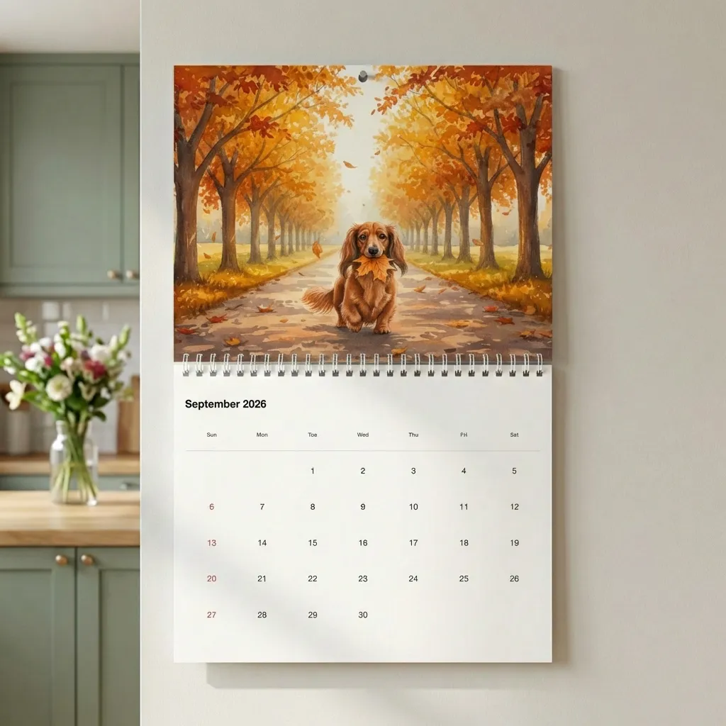 Custom pet calendar hanging on wall - sep