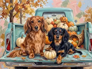 October in the Sunlit Oil Painting example calendar, with Minnie and Nala
