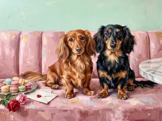February in the Sunlit Oil Painting example calendar, with Minnie and Nala