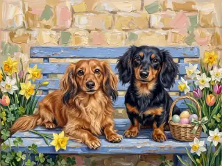 March in the Sunlit Oil Painting example calendar, with Minnie and Nala