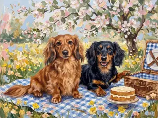 May in the Sunlit Oil Painting example calendar, with Minnie and Nala