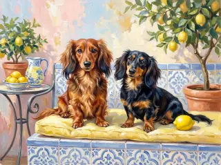June in the Sunlit Oil Painting example calendar, with Minnie and Nala