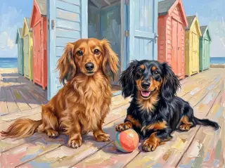 August in the Sunlit Oil Painting example calendar, with Minnie and Nala