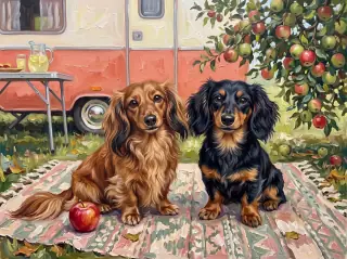 September in the Sunlit Oil Painting example calendar, with Minnie and Nala