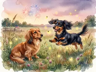 July: a painting of Minnie and Nala, in Watercolor