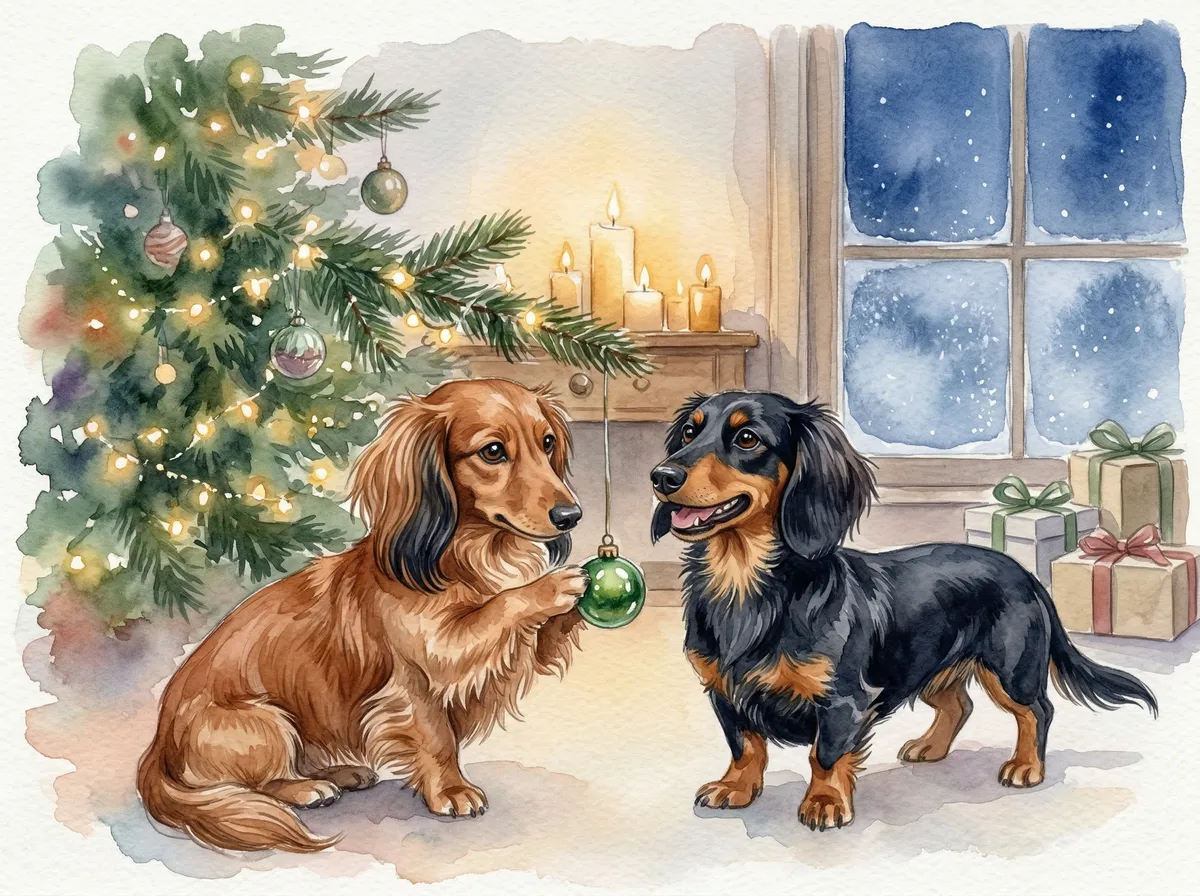 December watercolor dog calendar page