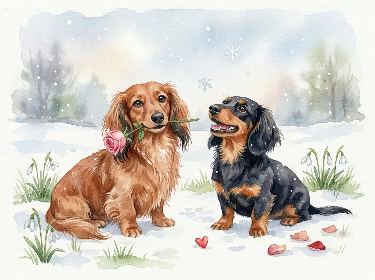 February watercolor dog calendar page