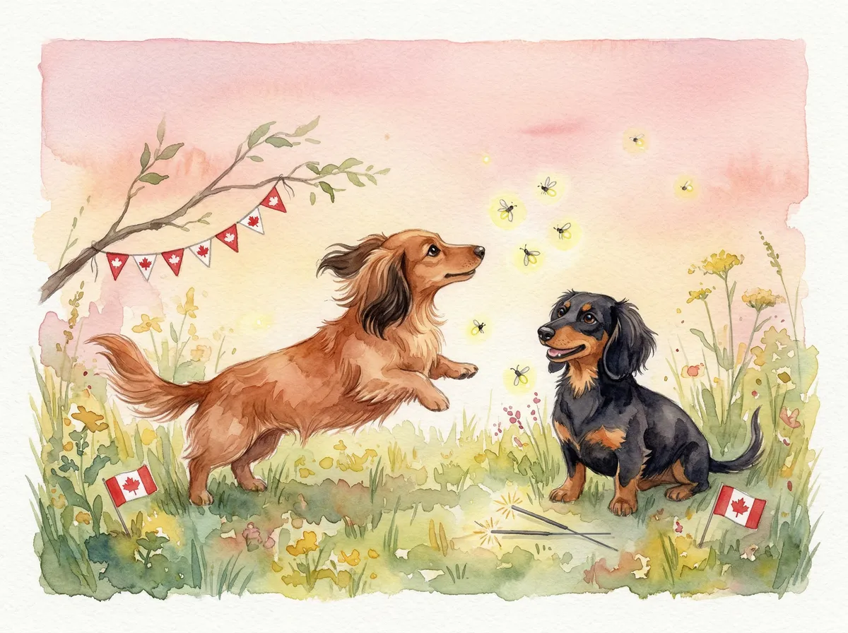 July watercolor dog calendar page