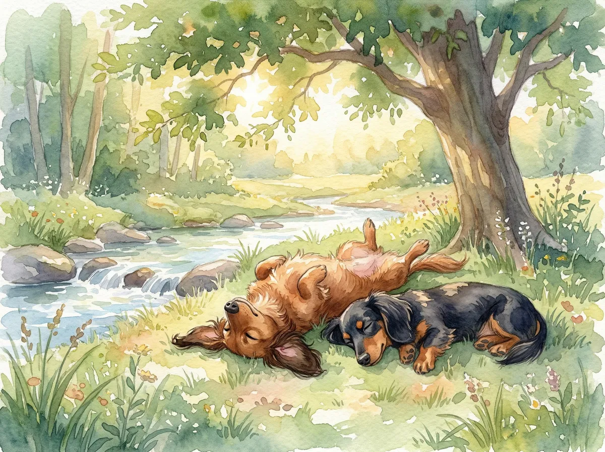August watercolor dog calendar page