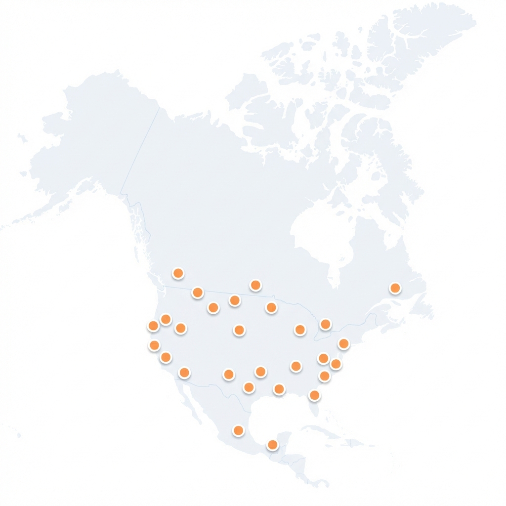 Map of print and fulfillment locations across the US and Canada