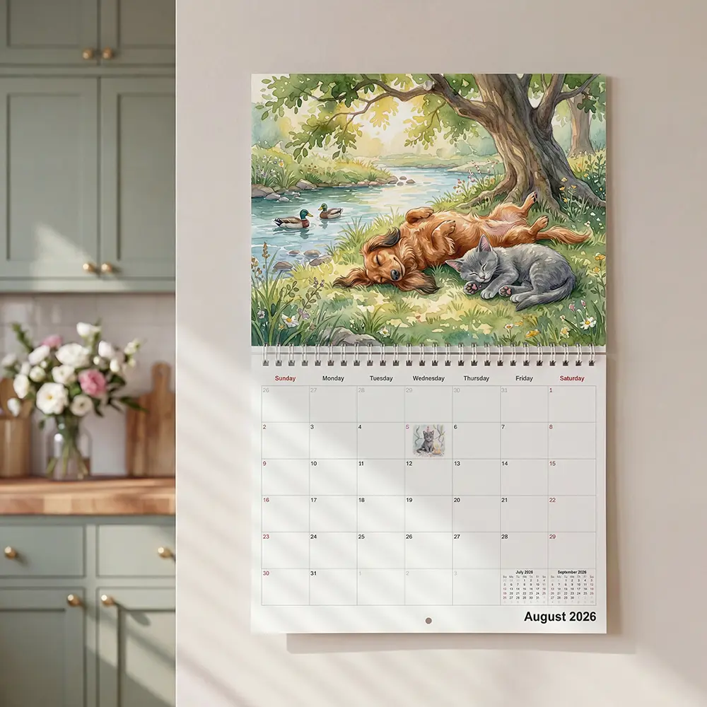 Un calendrier personnalisé de chien accroché au mur