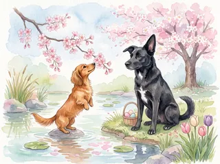 April in the Watercolor example calendar, with Minnie and Mickey